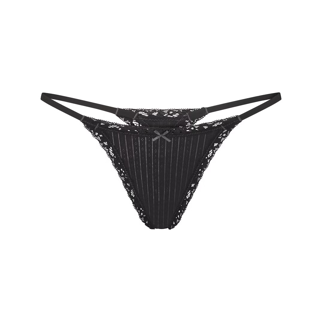 Lightweight Cotton Pointelle Lace String Thong
