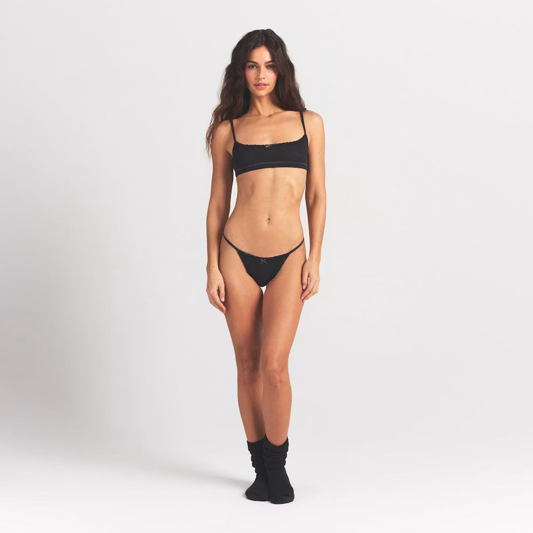 Lightweight Cotton Pointelle Lace String Thong